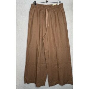 Max Studio London Women's Linen Blend Wide Leg Pants Drawstring L Boho NWT